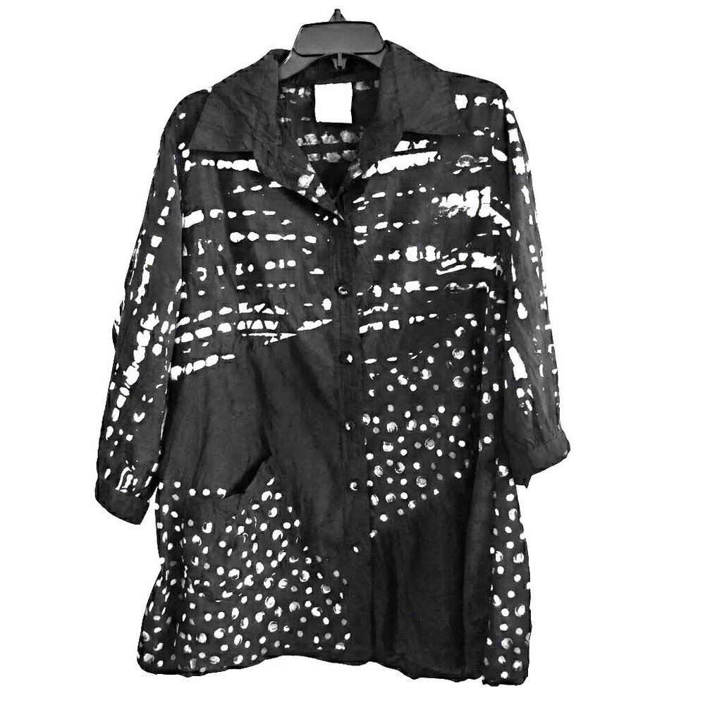 Harubella Boho Wearable Art Black White Tunic Shirt or Topper